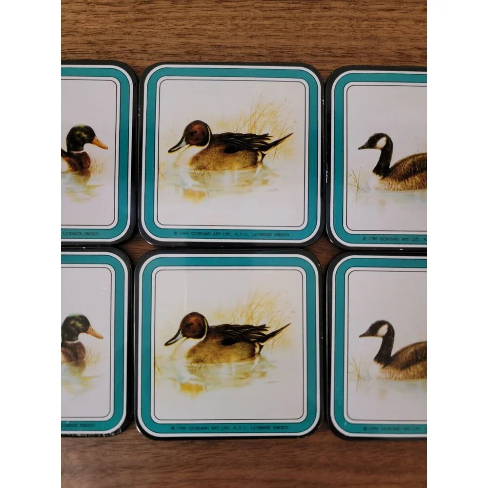Vintage Set Of 6 Enesco Giordano Art 1986 Duck Design Square Coasters - Picture 4 of 7